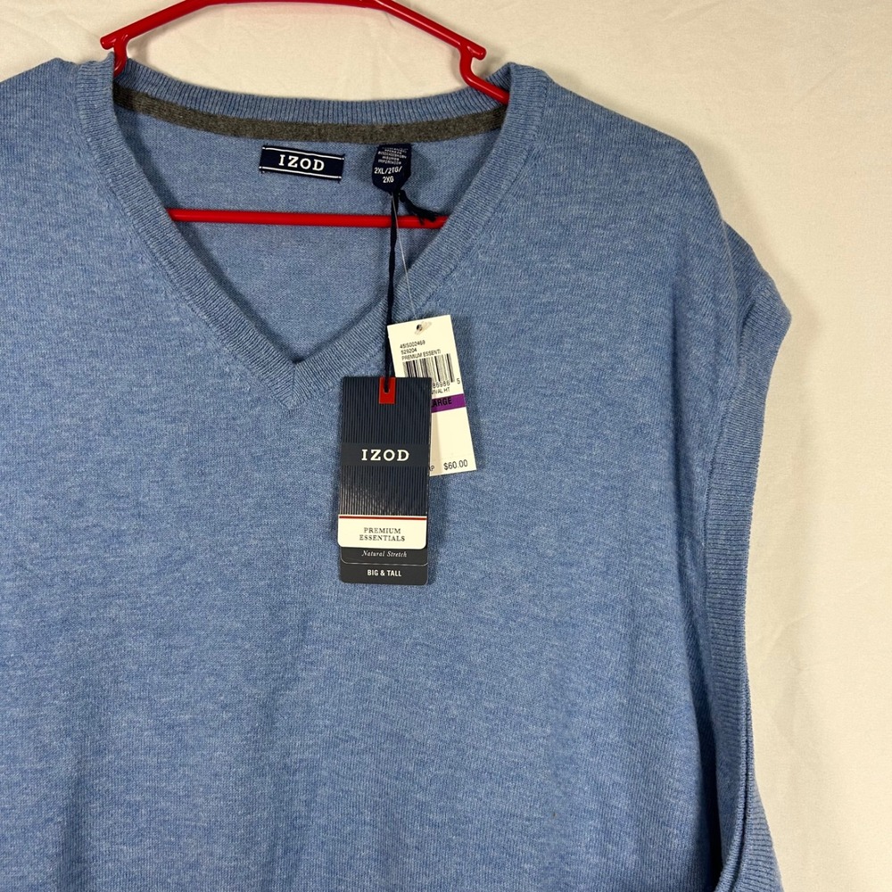 IZOD Sweater Vest Mens 2XL Blue Premium Essentials V-Neck Natural Stretch NWT - Picture 2 of 4